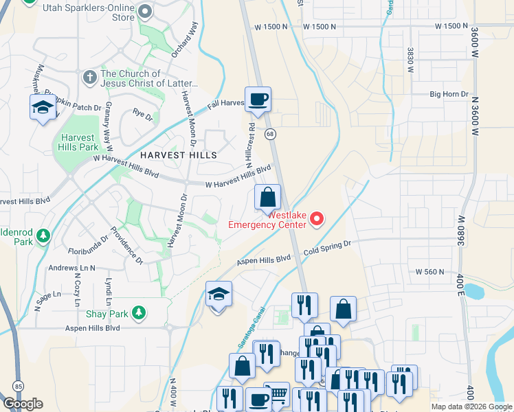 map of restaurants, bars, coffee shops, grocery stores, and more near 1931 North Crest Road in Saratoga Springs