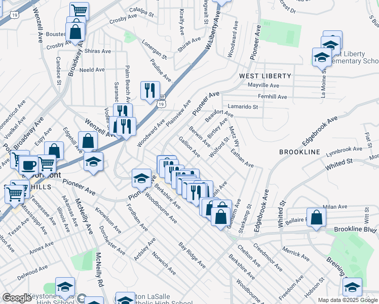 map of restaurants, bars, coffee shops, grocery stores, and more near 539 Gallion Avenue in Pittsburgh