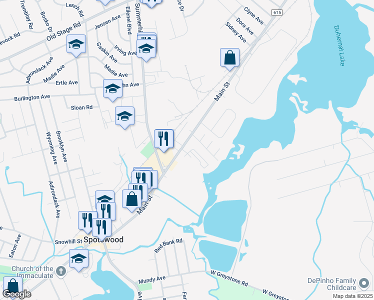 map of restaurants, bars, coffee shops, grocery stores, and more near 284 Main Street in Spotswood