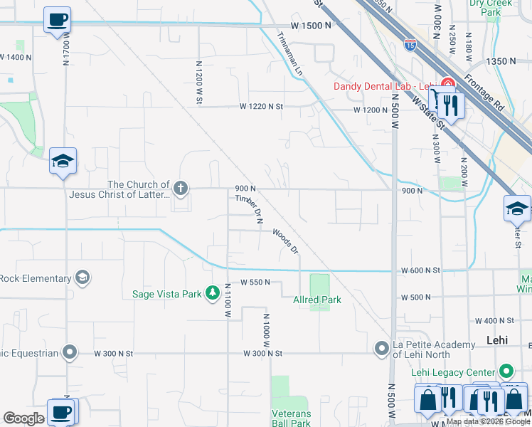 map of restaurants, bars, coffee shops, grocery stores, and more near 931 900 North in Lehi