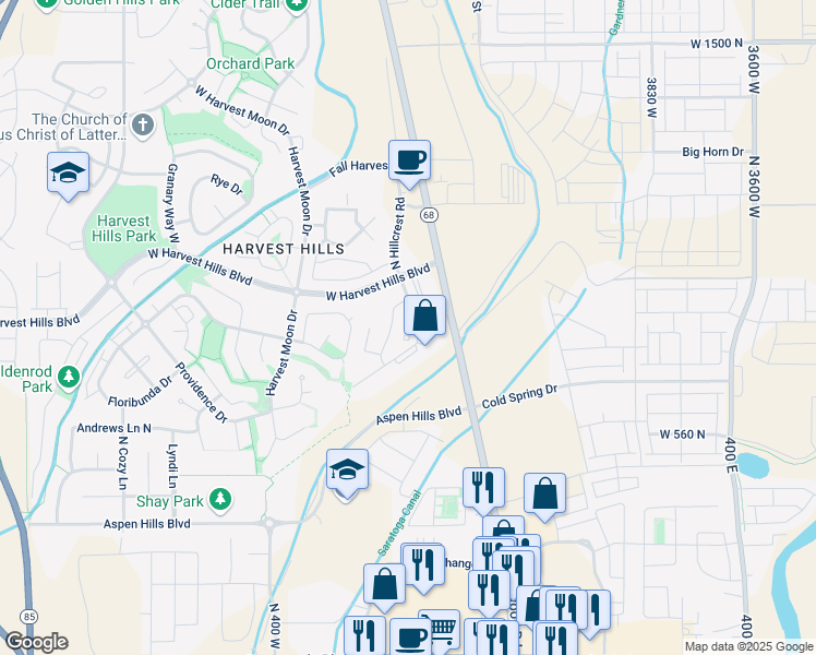 map of restaurants, bars, coffee shops, grocery stores, and more near 1936 North Crest Road in Saratoga Springs