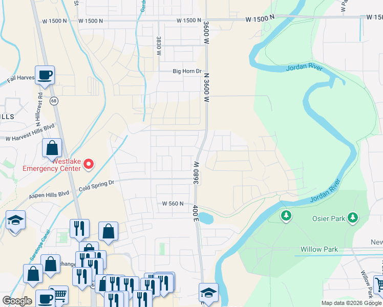 map of restaurants, bars, coffee shops, grocery stores, and more near 3710 West 830 North in Lehi
