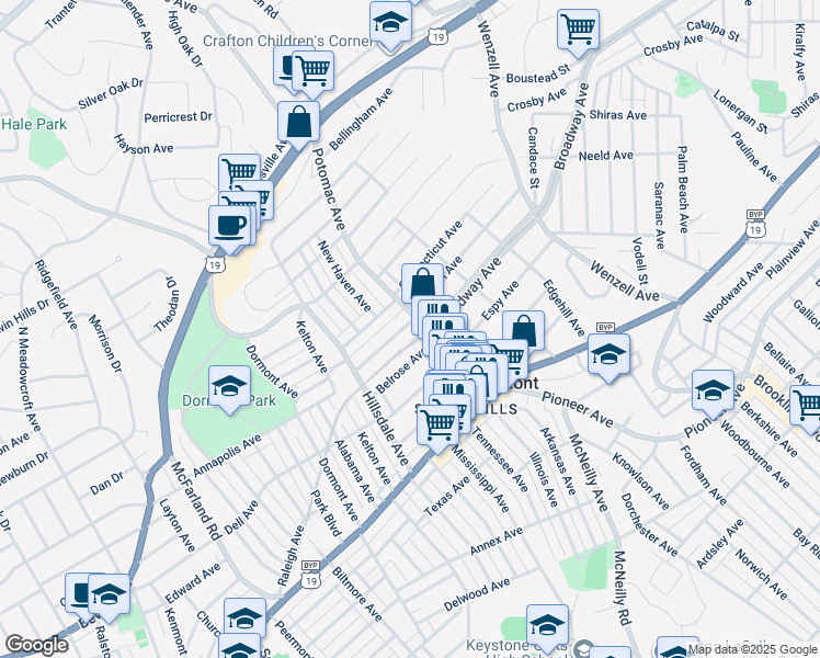 map of restaurants, bars, coffee shops, grocery stores, and more near 1625 Potomac Avenue in Pittsburgh