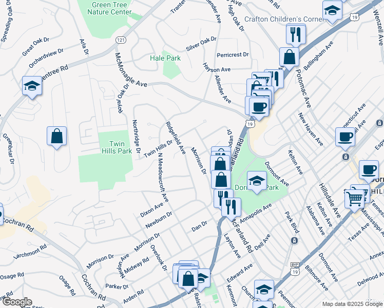 map of restaurants, bars, coffee shops, grocery stores, and more near 107 Morrison Drive in Pittsburgh