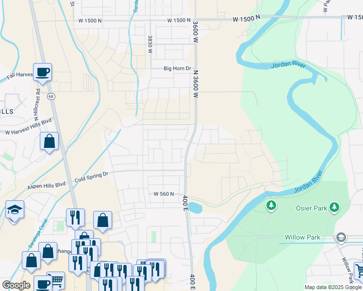 map of restaurants, bars, coffee shops, grocery stores, and more near 3710 West 830 North in Lehi