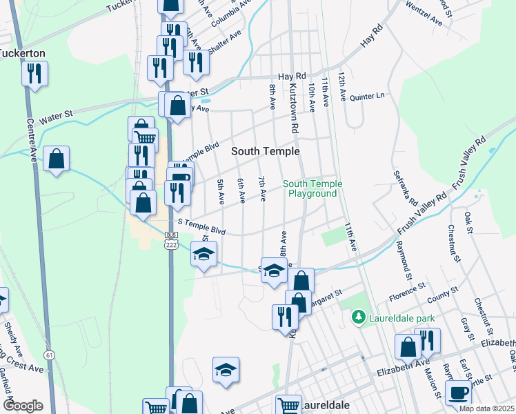 map of restaurants, bars, coffee shops, grocery stores, and more near 603 Park Avenue in Temple