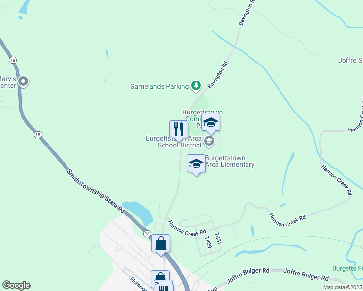 map of restaurants, bars, coffee shops, grocery stores, and more near 100 Bavington Road in Burgettstown