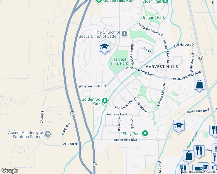 map of restaurants, bars, coffee shops, grocery stores, and more near 572 Goldenrod Way North in Saratoga Springs