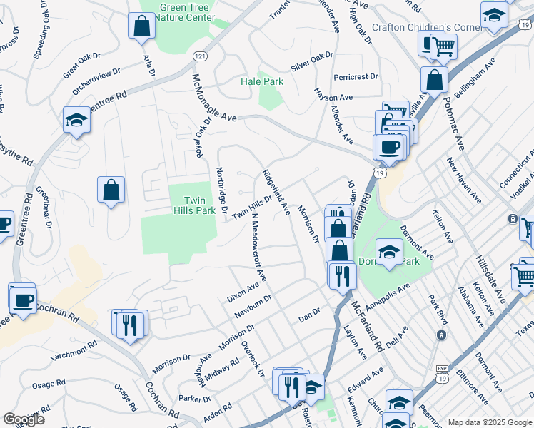 map of restaurants, bars, coffee shops, grocery stores, and more near 91 Morrison Drive in Pittsburgh