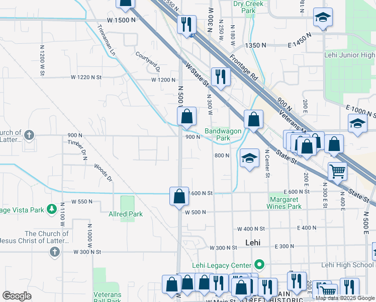 map of restaurants, bars, coffee shops, grocery stores, and more near 835 North 460 West in Lehi