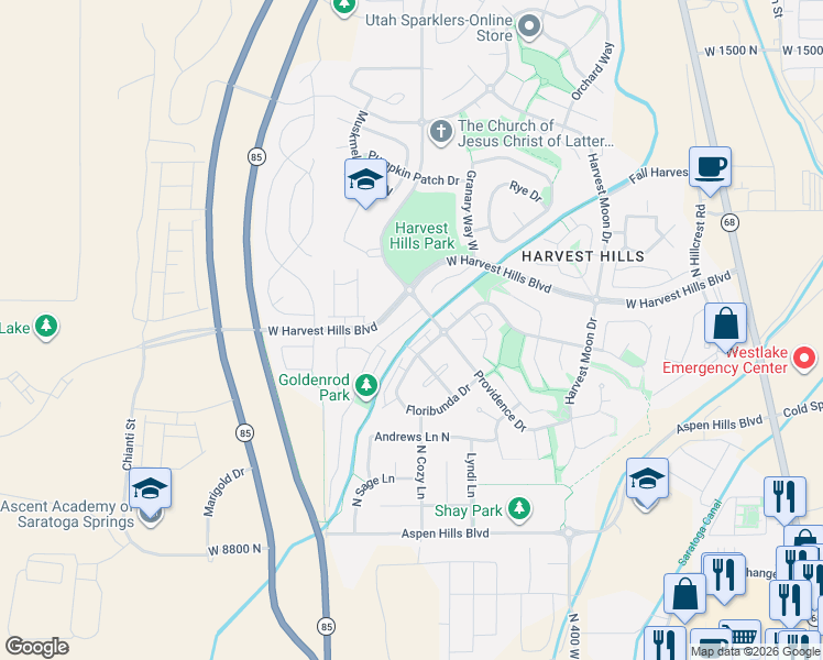 map of restaurants, bars, coffee shops, grocery stores, and more near 537 Goldenrod Way North in Saratoga Springs