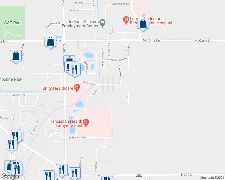 map of restaurants, bars, coffee shops, grocery stores, and more near 3975 Amelia Avenue in Lafayette