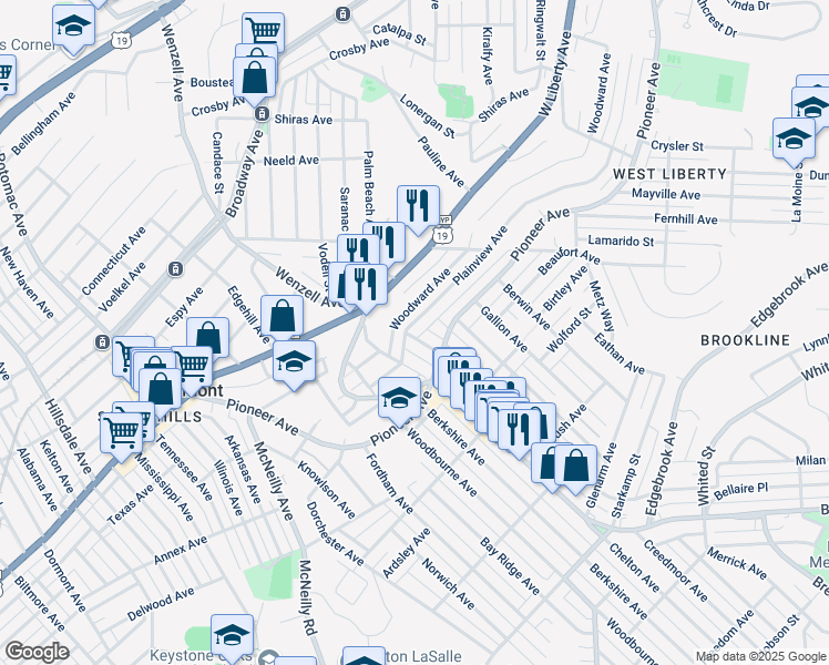 map of restaurants, bars, coffee shops, grocery stores, and more near 2522 Plainview Avenue in Pittsburgh