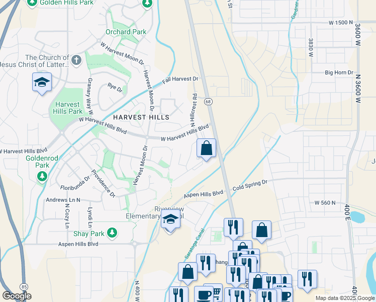 map of restaurants, bars, coffee shops, grocery stores, and more near 1921 North Crest Road in Saratoga Springs