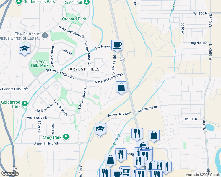 map of restaurants, bars, coffee shops, grocery stores, and more near 1921 North Crest Road in Saratoga Springs