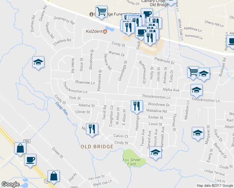 map of restaurants, bars, coffee shops, grocery stores, and more near 162 Throckmorton Lane in Old Bridge Township