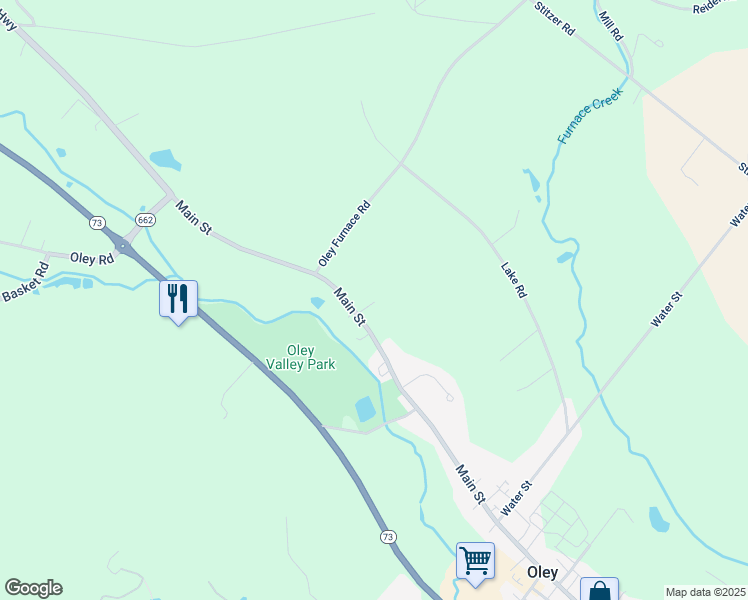 map of restaurants, bars, coffee shops, grocery stores, and more near 99 Main Street in Oley