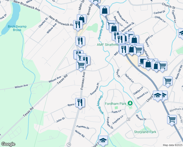 map of restaurants, bars, coffee shops, grocery stores, and more near 16 Mill Rd in Matawan