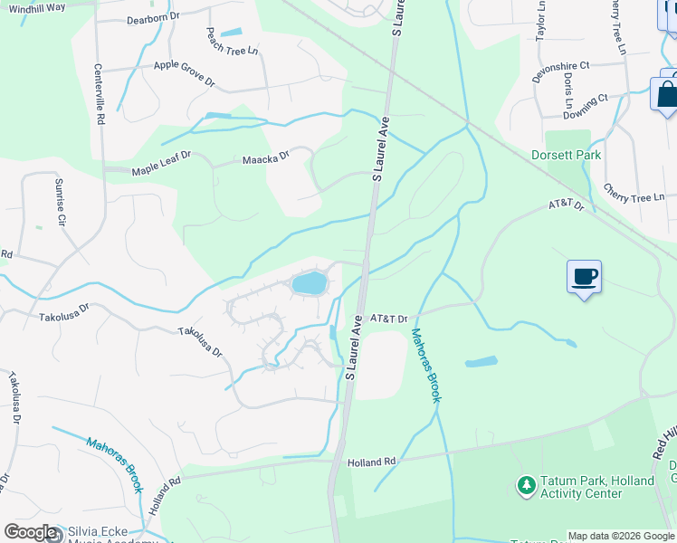 map of restaurants, bars, coffee shops, grocery stores, and more near 130 Mendham Court in Holmdel