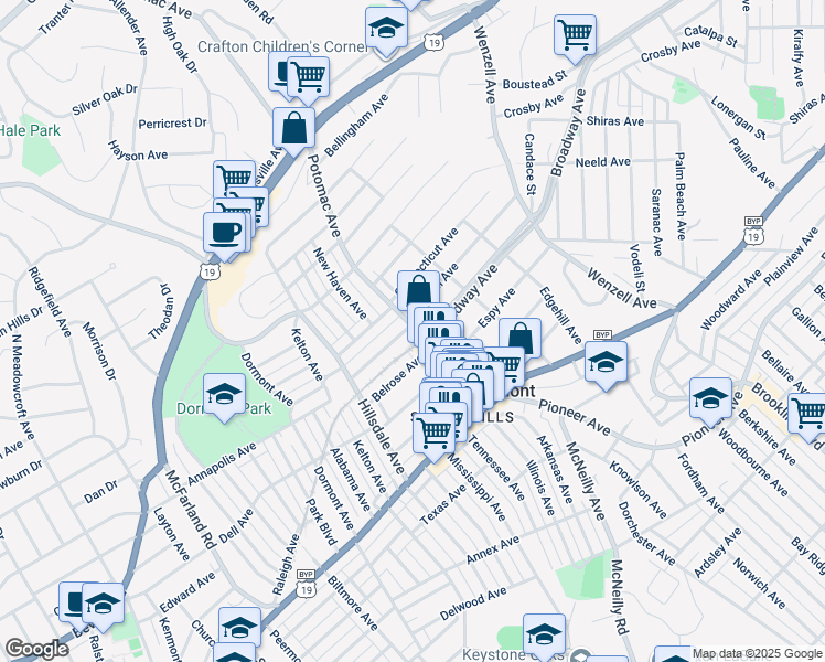 map of restaurants, bars, coffee shops, grocery stores, and more near 2903 Voelkel Avenue in Pittsburgh