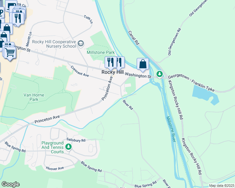 map of restaurants, bars, coffee shops, grocery stores, and more near in Rocky Hill
