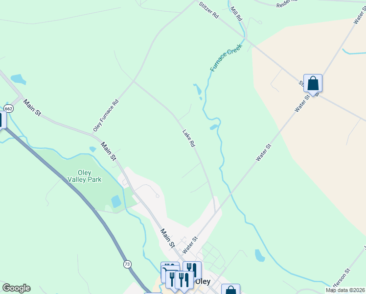 map of restaurants, bars, coffee shops, grocery stores, and more near 72 Lake Road in Oley