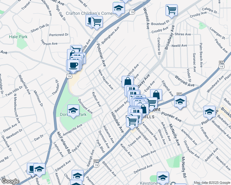 map of restaurants, bars, coffee shops, grocery stores, and more near 2938 Mattern Avenue in Pittsburgh