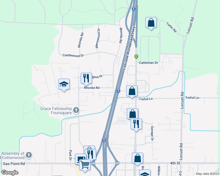map of restaurants, bars, coffee shops, grocery stores, and more near Rhonda Road in Cottonwood