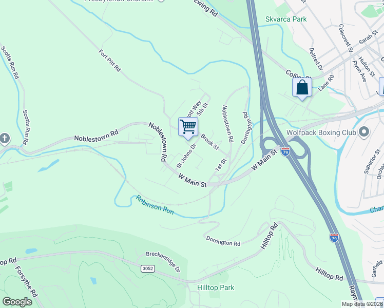 map of restaurants, bars, coffee shops, grocery stores, and more near 3 Willina Drive in Carnegie
