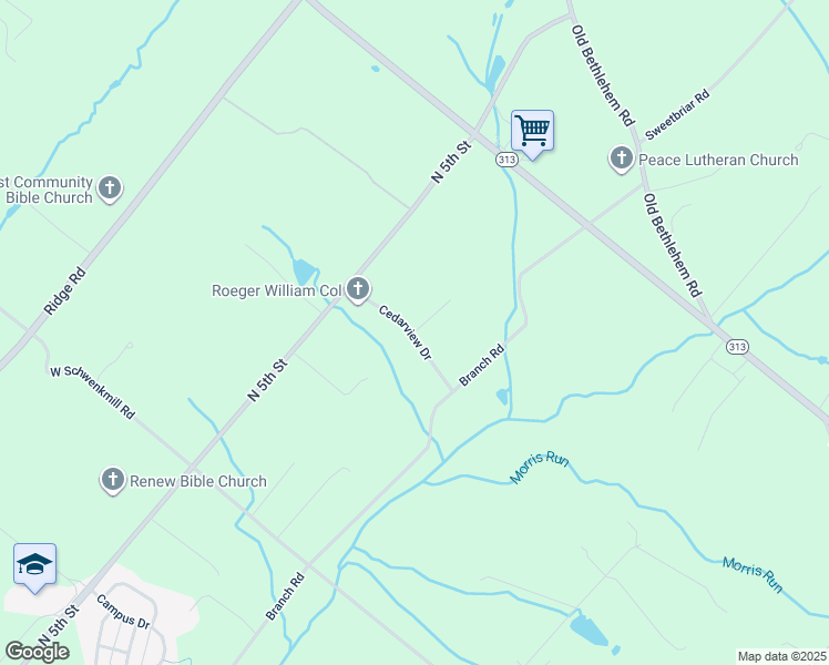 map of restaurants, bars, coffee shops, grocery stores, and more near 2002 Evergreen Dr in Perkasie