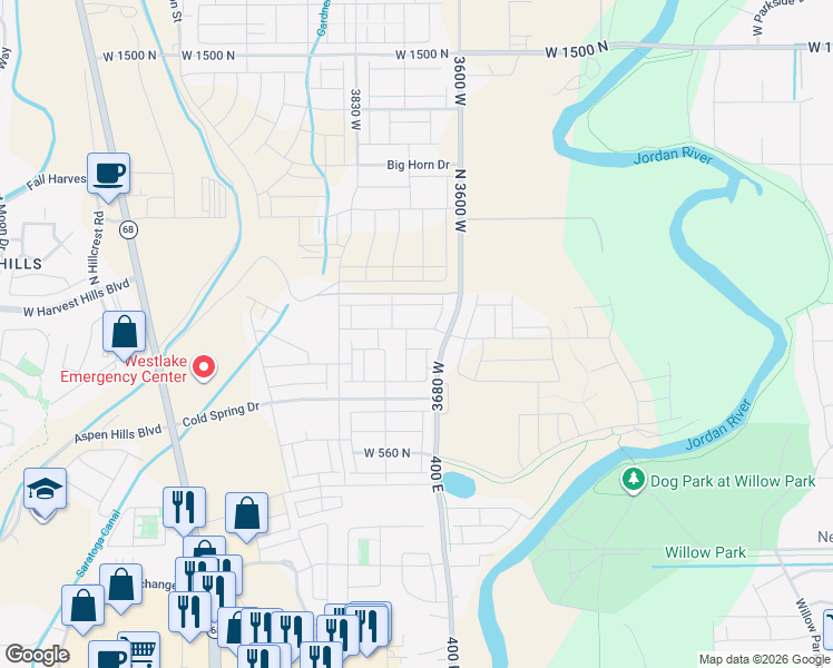 map of restaurants, bars, coffee shops, grocery stores, and more near 3762 West 860 North in Lehi