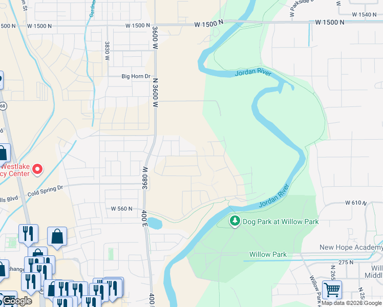 map of restaurants, bars, coffee shops, grocery stores, and more near 3392 West Mitchell Drive in Lehi
