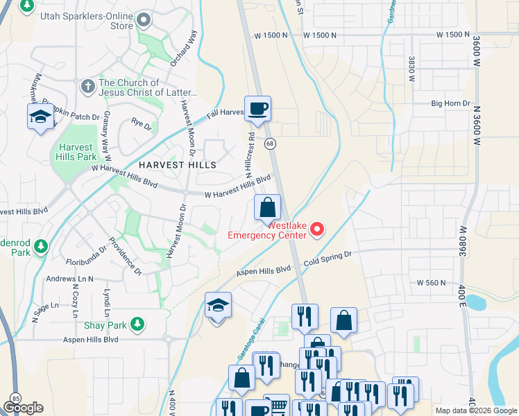 map of restaurants, bars, coffee shops, grocery stores, and more near 1931 North Crest Road in Saratoga Springs
