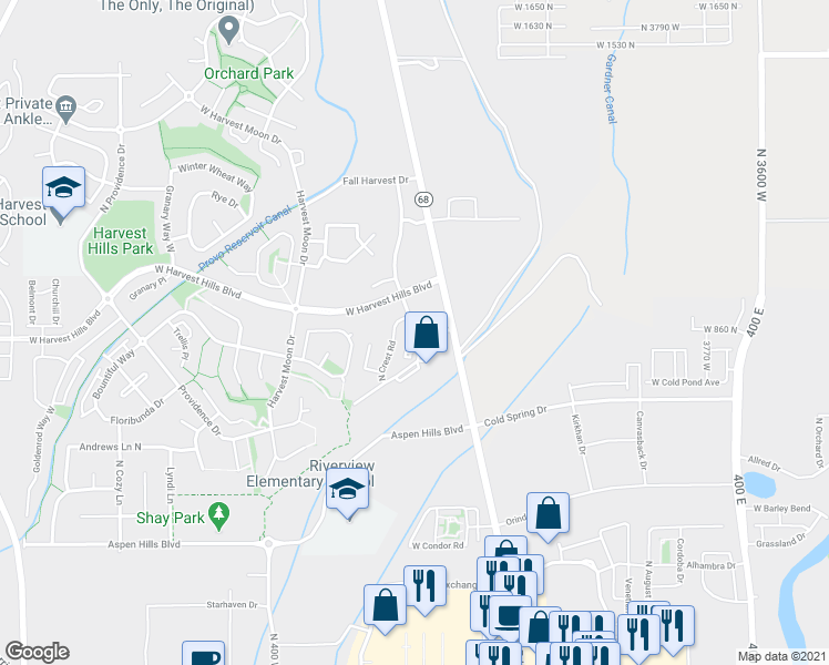 map of restaurants, bars, coffee shops, grocery stores, and more near 1931 North Crest Road in Saratoga Springs