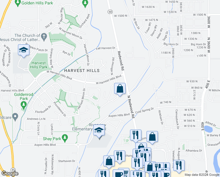 map of restaurants, bars, coffee shops, grocery stores, and more near 1931 North Crest Road in Saratoga Springs