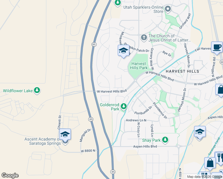 map of restaurants, bars, coffee shops, grocery stores, and more near 709 Wild Hyacinth Drive in Saratoga Springs
