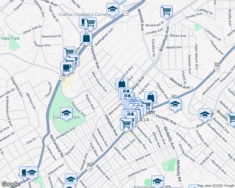map of restaurants, bars, coffee shops, grocery stores, and more near 1625 Potomac Avenue in Pittsburgh