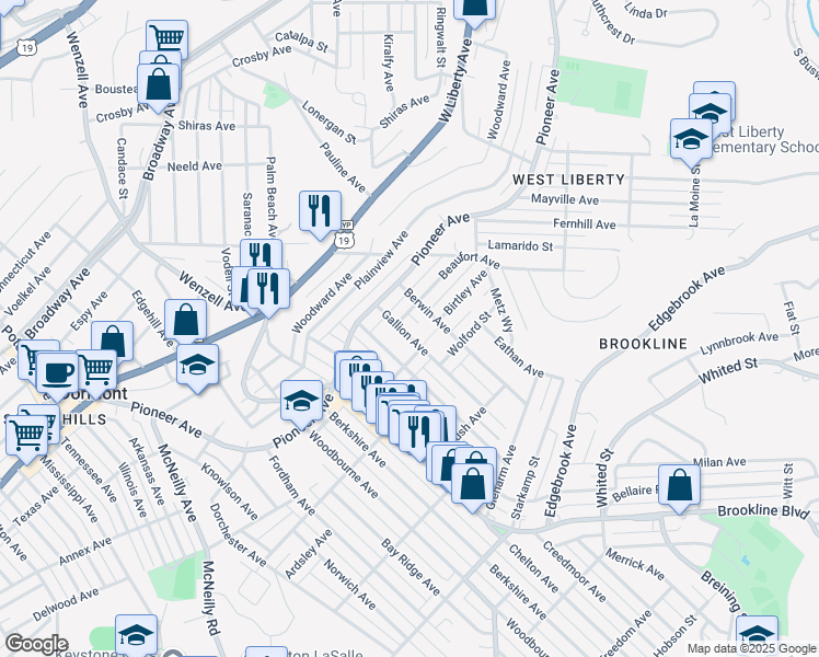 map of restaurants, bars, coffee shops, grocery stores, and more near 539 Gallion Avenue in Pittsburgh