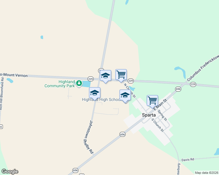 map of restaurants, bars, coffee shops, grocery stores, and more near 6506 Ohio 229 in Marengo