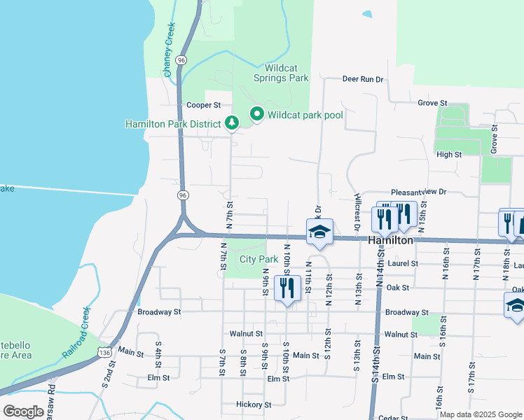 map of restaurants, bars, coffee shops, grocery stores, and more near 354-712 North 9th Street in Hamilton