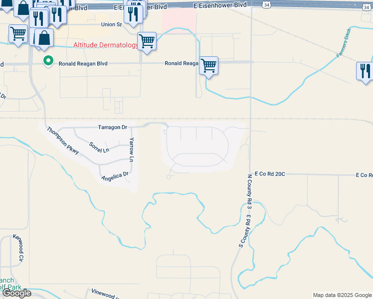 map of restaurants, bars, coffee shops, grocery stores, and more near 4123 Carroway Seed Drive in Johnstown