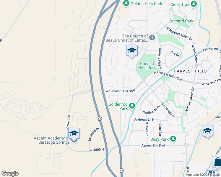 map of restaurants, bars, coffee shops, grocery stores, and more near 733 Wild Hyacinth Drive in Saratoga Springs