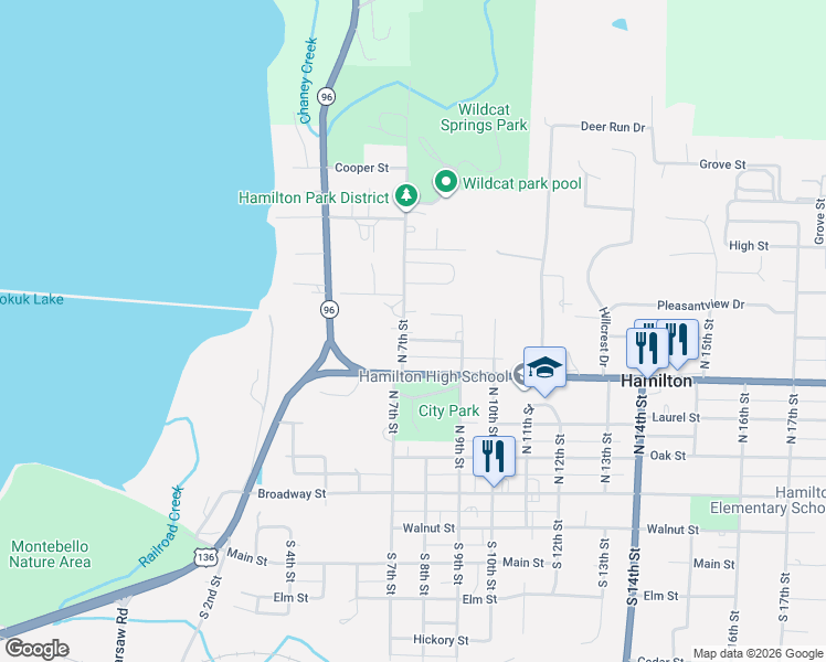 map of restaurants, bars, coffee shops, grocery stores, and more near 400-498 N 7th St in Hamilton