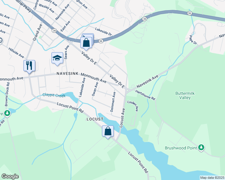 map of restaurants, bars, coffee shops, grocery stores, and more near 29 Demmert Avenue in Rumson