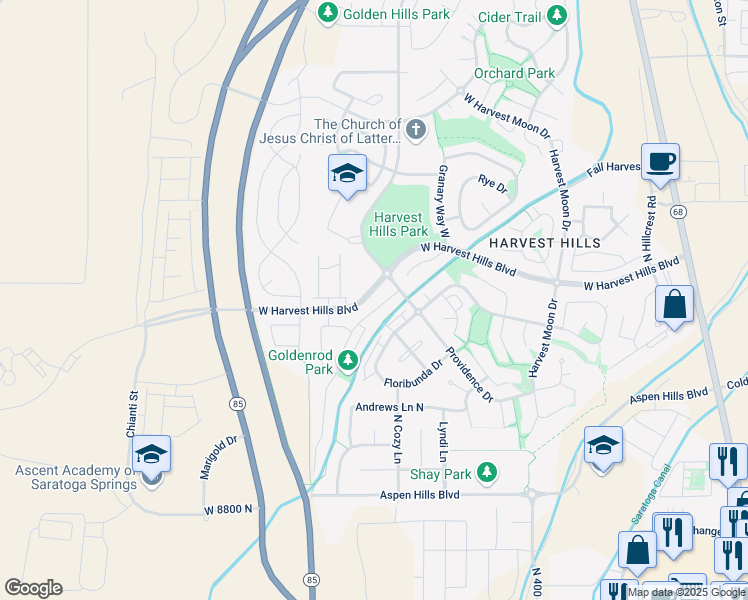 map of restaurants, bars, coffee shops, grocery stores, and more near 572 Goldenrod Way North in Saratoga Springs