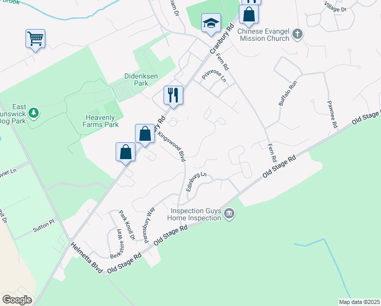 map of restaurants, bars, coffee shops, grocery stores, and more near 104 Commons at Kingswood Drive in East Brunswick