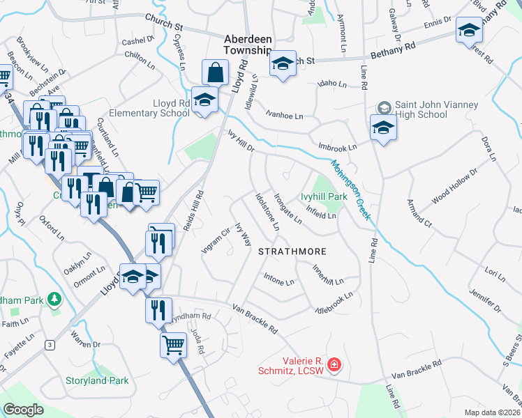 map of restaurants, bars, coffee shops, grocery stores, and more near 97 Idolstone Lane in Monmouth County