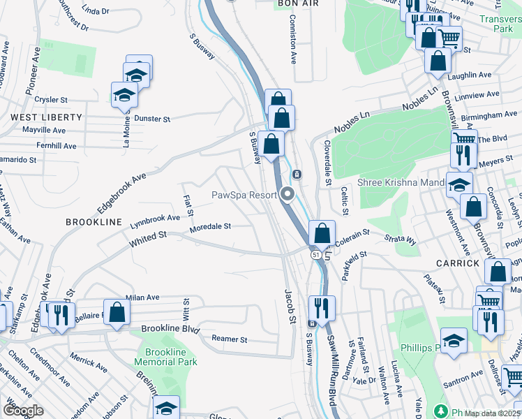 map of restaurants, bars, coffee shops, grocery stores, and more near 1678 Ballinger Street in Pittsburgh