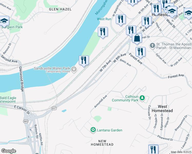 map of restaurants, bars, coffee shops, grocery stores, and more near 636 W 7th Ave in Homestead