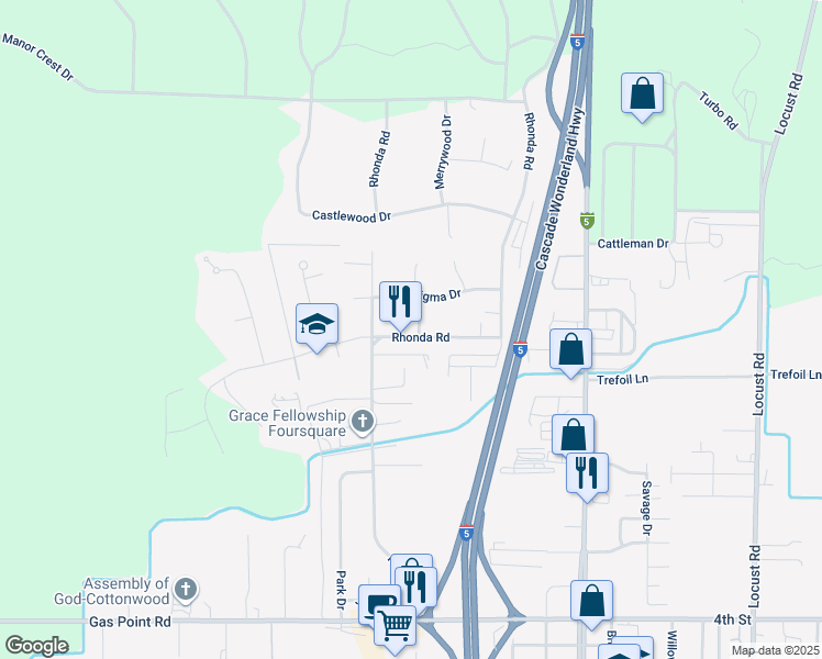 map of restaurants, bars, coffee shops, grocery stores, and more near 3766 Rhonda Road in Cottonwood